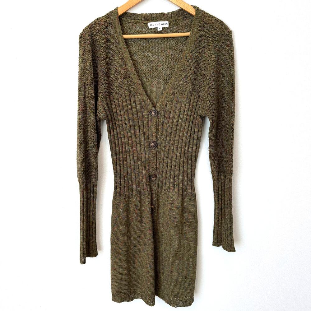 Revolve All The Ways Olivia Knit Cardigan Sweater Dress Olive Multi Medium - Picture 10 of 11